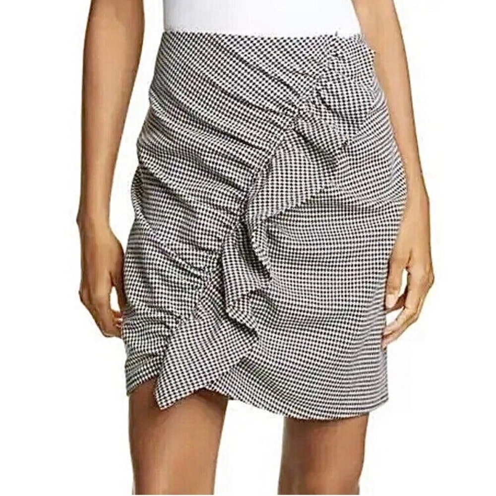 A.L.C. Black & White Gingham Ruffle Mini Skirt